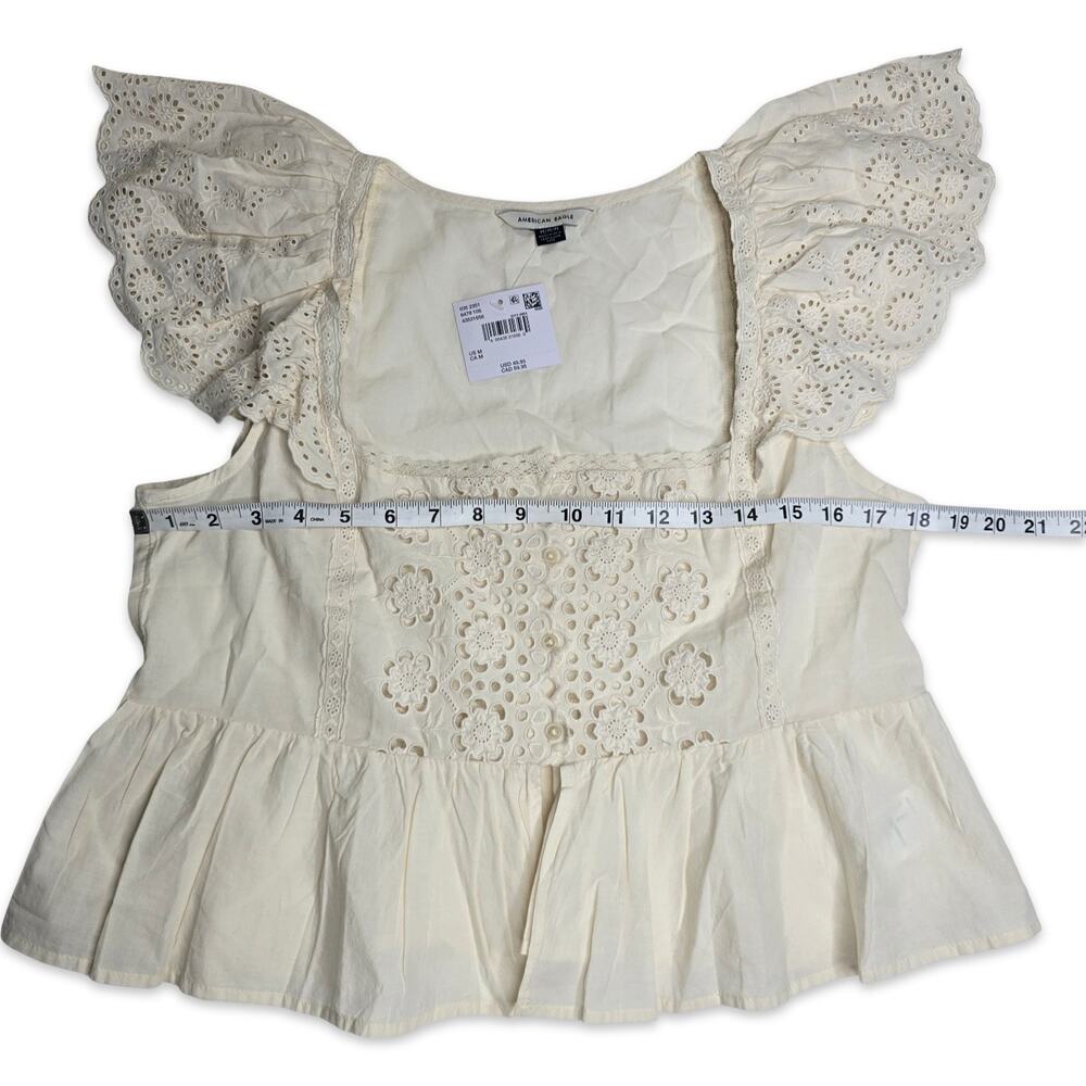 American Eagle Eyelet Lace Peplum Top Womens M Ivory Cottagecore Boho NWT - Picture 4 of 12